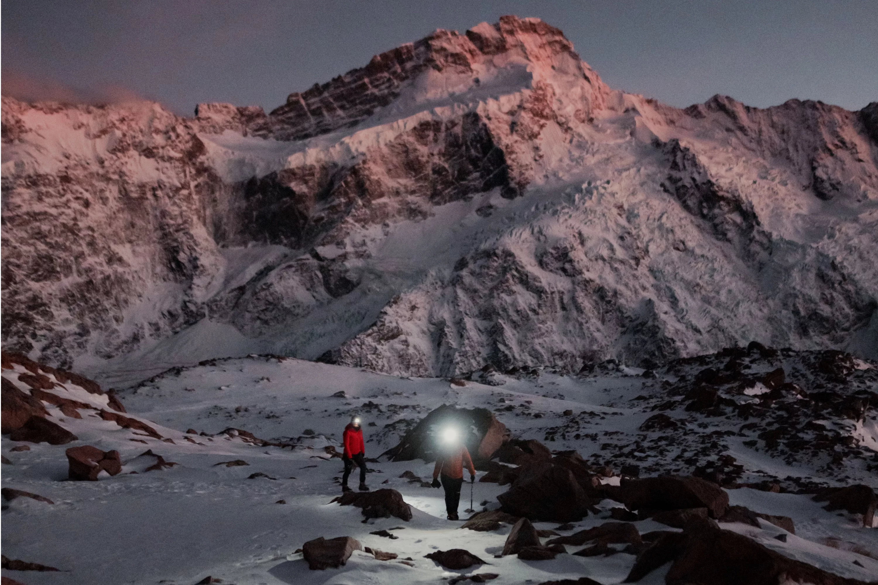 Hiking in snow with a headlamp