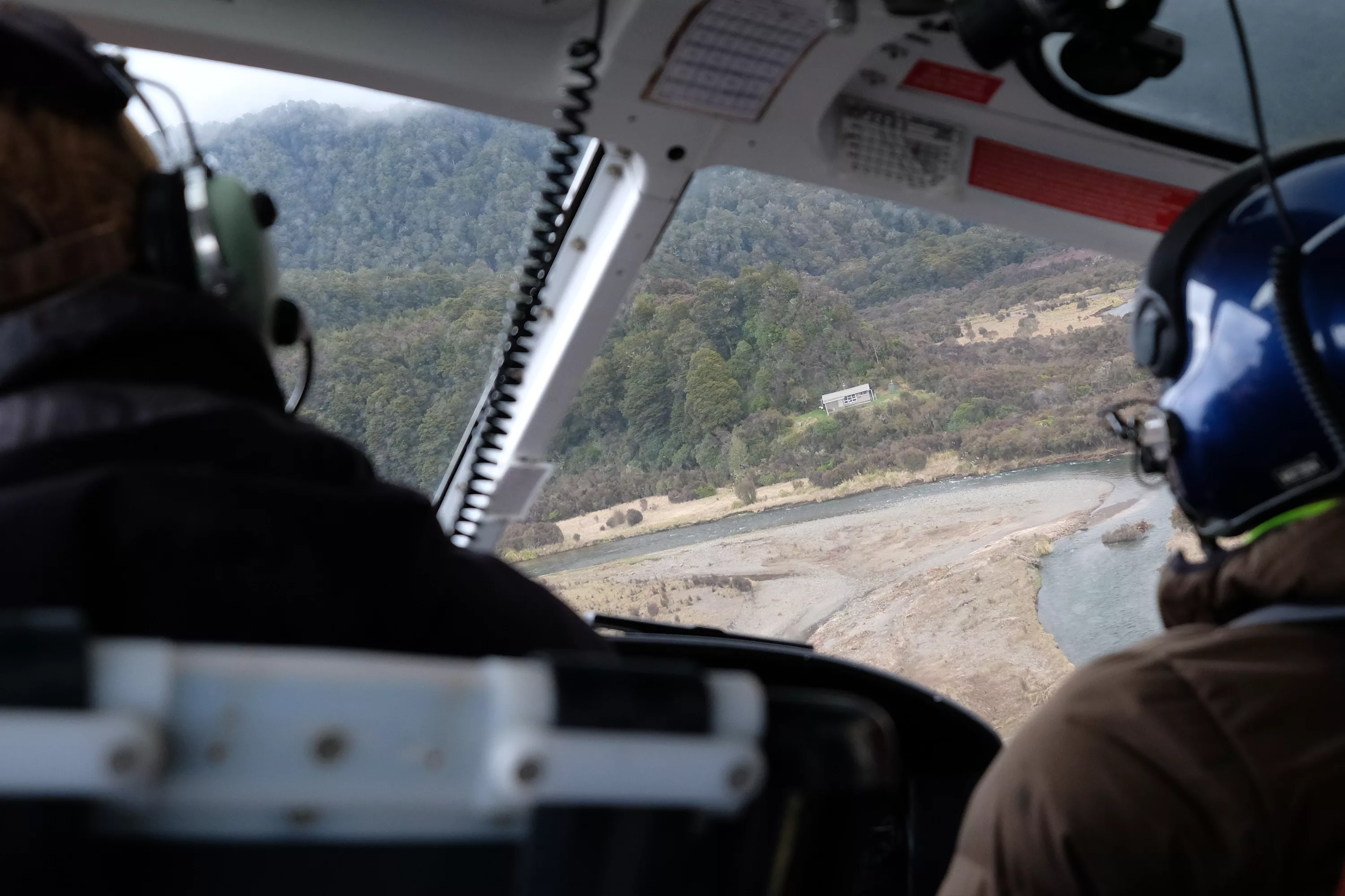 Flying in a helicopter to fly fish