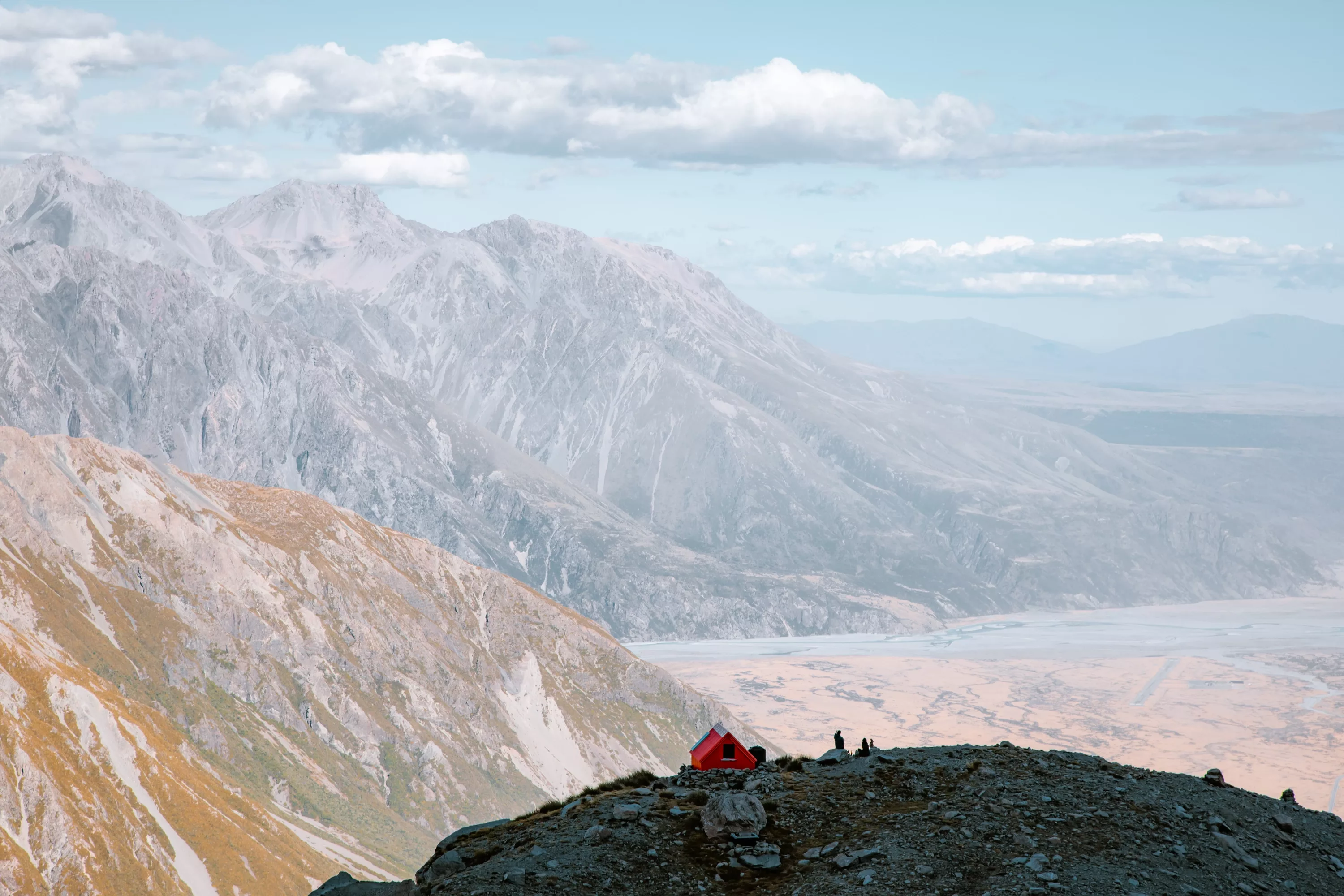 Sefton Bivvy dwarfed by the Mount Cook National Park landscape